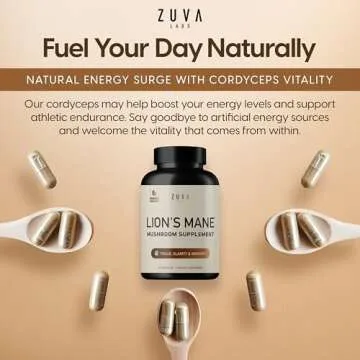 Organic Lions Mane Mushroom Supplement – Lion's Mane Mushroom Capsules with Cordyceps, & Reishi for Immunity Support – Nootropic Supplements for Brain & Cognitive Support