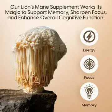 Organic Lions Mane Mushroom Supplement – Lion's Mane Mushroom Capsules with Cordyceps, & Reishi for Immunity Support – Nootropic Supplements for Brain & Cognitive Support