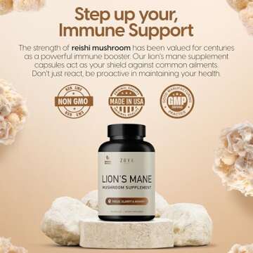 Organic Lions Mane Mushroom Supplement – Lion's Mane Mushroom Capsules with Cordyceps, & Reishi for Immunity Support – Nootropic Supplements for Brain & Cognitive Support