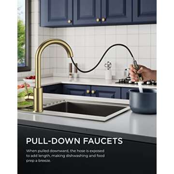 FORIOUS Gold Kitchen Faucet with Pull Down Sprayer, High Arc Single Handle Classic Stainless Steel S...