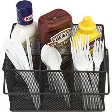 Sorbus® Utensil Caddy — Silverware, Napkin Holder, and Condiment Organizer — Multi-Purpose Steel Mesh Caddy—Ideal for Kitchen, Dining, Entertaining, Tailgating, Picnics, and much more (Black)
