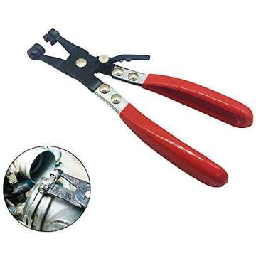 Hose Clamp Plier Auto Repair Tool Swivel Flat Band for Removal and Installation of Ring-Type or Flat-Band Hose Clamps