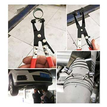 Hose Clamp Plier Auto Repair Tool Swivel Flat Band for Removal and Installation of Ring-Type or Flat-Band Hose Clamps