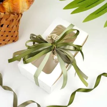 DINDOSAL Sage Green Satin Ribbon Pack - 50 Yards