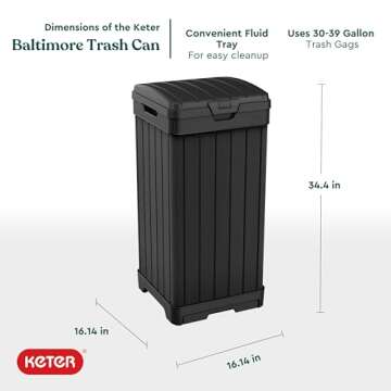 Keter Baltimore Resin 38 Gallon Outdoor Kitchen Trash Can with Lid and Drip Tray for Easy Cleaning-P...