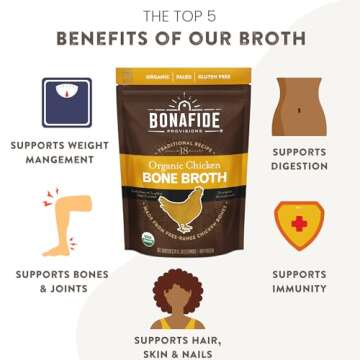 Bonafide Provisions Fresh Organic Chicken Bone Broth, Frozen 24 fl oz – Gluten-Free, Paleo, and Keto. For Sipping & Cooking, Pack of 6