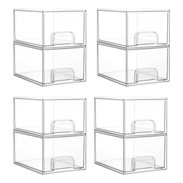 Vtopmart 8 Pack Clear Stackable Storage Drawers, 4.4'' Tall Acrylic Bathroom Makeup Organizer,Plasti...