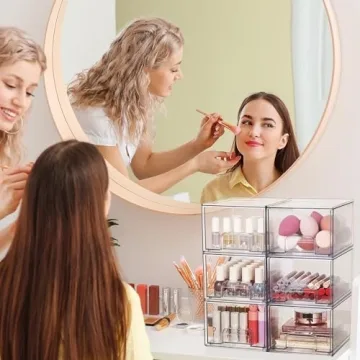 Vtopmart 8 Pack Clear Stackable Storage Drawers, 4.4'' Tall Acrylic Bathroom Makeup Organizer,Plastic Storage Bins For Vanity, Undersink, Kitchen Cabinets, Pantry, Home Organization