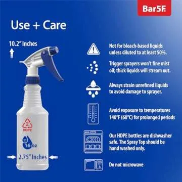 Set of 2 Premium 16 oz Empty Spray Bottles, NBR Gasket - Superior Hydrocarbon Resistance - Ideal for Auto Detailing & Industrial Cleaning