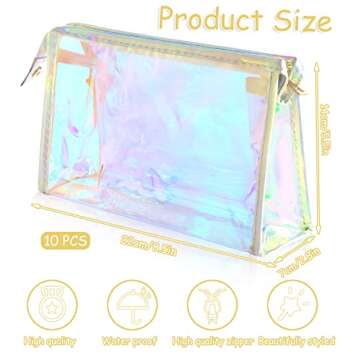 BESARME 10 Pcs Holographic Makeup Bags Bulk, Stocking Stuffers for Women Clear Iridescent Makeup Bag...