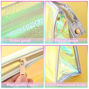 BESARME 10 Pcs Holographic Makeup Bags Bulk, Stocking Stuffers for Women Clear Iridescent Makeup Bag Portable Zippered Waterproof Toiletry Cosmetic Bags Christmas Gifts for Women