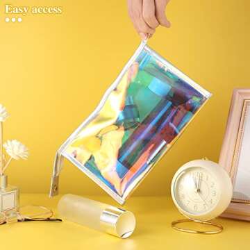 BESARME 10 Pcs Holographic Makeup Bags Bulk, Stocking Stuffers for Women Clear Iridescent Makeup Bag Portable Zippered Waterproof Toiletry Cosmetic Bags Christmas Gifts for Women