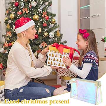 BESARME 10 Pcs Holographic Makeup Bags Bulk, Stocking Stuffers for Women Clear Iridescent Makeup Bag Portable Zippered Waterproof Toiletry Cosmetic Bags Christmas Gifts for Women