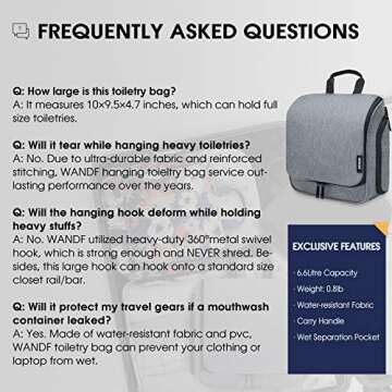 WANDF Hanging Toiletry Bag for Women Bathroom Bag with Jewellery Bag and Clear Wet Separation Compartments Water-resistant Travel Toiletry Organizer