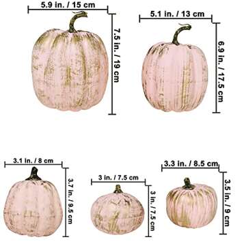 14 pcs Assorted Artificial Gold Brushed White and Pink Pumpkins Rustic Decorative Pumpkins Foam Pump...