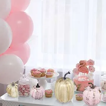 14 pcs Assorted Artificial Gold Brushed White and Pink Pumpkins Rustic Decorative Pumpkins Foam Pumpkins for Farmhouse Fall Table Centerpiece Rustic Fall Wedding Decor Baby Shower