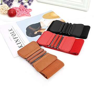 Borsgye Retro Wide Cinch Belt Womens Corset Waist Band Vintage Bandage Elasticity Girdle Wrap Gothic Elastic Waist Belt with Flat Buckle for Costume – Red