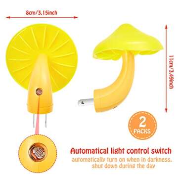 Mudder 2 Pack Mushroom Night Light Plug in Wall Mushroom NightLight LED Sensor Cute Wall Lamps for K...