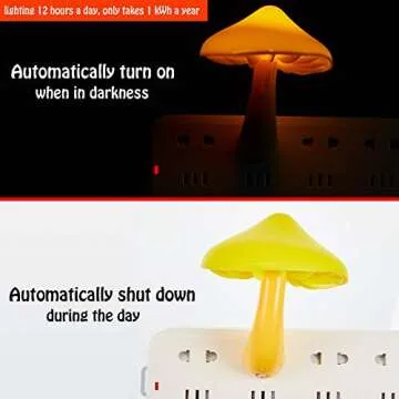 Mudder 2 Pack Mushroom Night Light Plug in Wall Mushroom NightLight LED Sensor Cute Wall Lamps for Kids Nursery Decor Gifts(Lovely Style,Yellow)