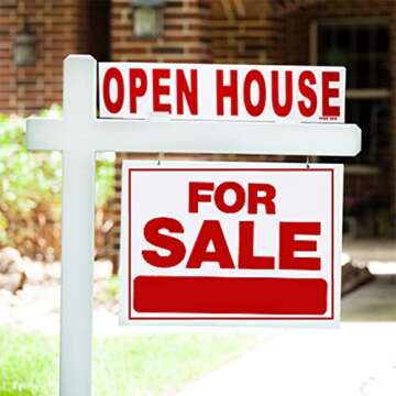 6 Pack Bundle of Real Estate Rider Signs 6x24" - FOR SALE, OPEN HOUSE, SOLD, COMING SOON, SALE PENDING, NEW LISTING - Double-Sided, Waterproof Corrugated Plastic, Made in America (Red Letters)