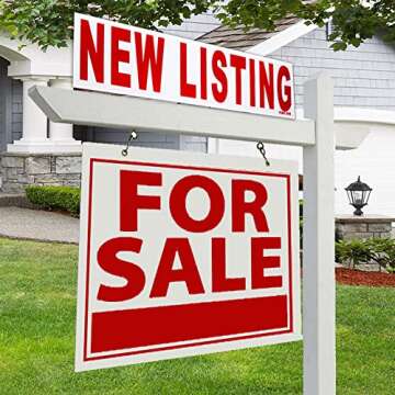 6 Pack Bundle of Real Estate Rider Signs 6x24" - FOR SALE, OPEN HOUSE, SOLD, COMING SOON, SALE PENDING, NEW LISTING - Double-Sided, Waterproof Corrugated Plastic, Made in America (Red Letters)