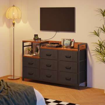 ODK Dresser with Charging Station, 52-Inch Long Dresser for Bedroom with 8 Storage Drawers, Fabric D...