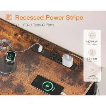 ODK Dresser with Charging Station, 52-Inch Long Dresser for Bedroom with 8 Storage Drawers, Fabric Dressers Chests of Drawers with Sturdy Steel Frame and Wooden Top, Vintage and Black