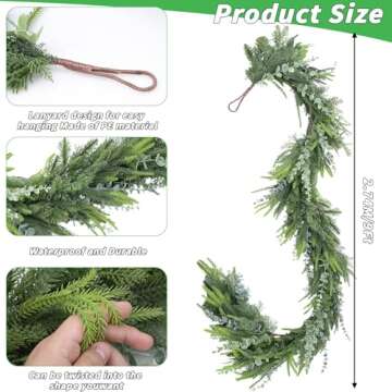 9FT Christmas Garland, Eucalyptus Garland Cedar Garland Faux Pine Handmade Cypress Garland for Mantl...