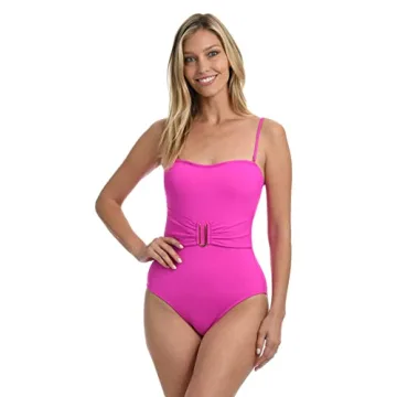 La Blanca Women's Island Goddess Bandeau Mio One Piece Swimsuit - Flattering Summer Style in Orchid,...