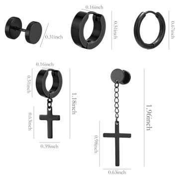 NEWITIN 15 Pairs Stainless Steel Stud Earrings for Men Hypoallergenic Earrings Cross Earrings Unisex...