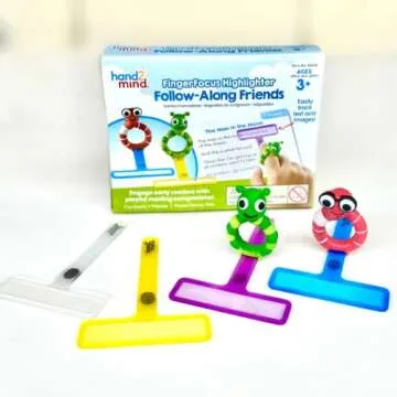 hand2mind FingerFocus Highlighter Follow-Along Friends, Guided Reading Strips, Reading Tracker, Color Overlays for Dyslexia, ADHD Tools for Kids, Reading Classroom Supplies, Reading Accessories