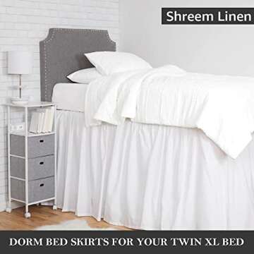 Dorm Room Bed Skirt - Ruffled Sized College Long Extra Bedskirts 32-Inch Tailored Drop 100% Microfiber Skirts (White, Twin-XL/32 Drop)