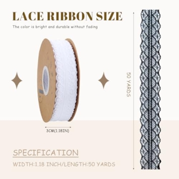 Lace Trim Ribbon 50 Yards Elegant Vintage Pattern for Crafts