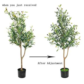 Alphlower Potted 4.1ft Artificial Olive Tree with Bendable, Adjustable Branches - Decorative Fake Greenery Trees in Pots for Home, Restaurant & Office Indoor Decor