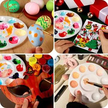 FANDAMEI 20 PCS Round Plastic Paint Tray Palettes, Paint Palette Tray, Painting Supplies for Kids & Adults, Paint Pallets, Painting Palette with 10 Wells, for Art Painting or DIY Craft Class, White