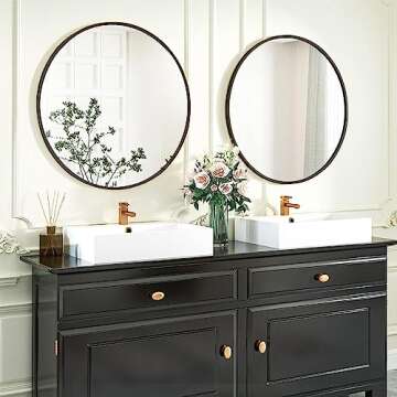 Fabuday Black Round Mirror for Wall 24 inch - Circle Mirror for Bathroom, Entryway, Living Room, Hal...