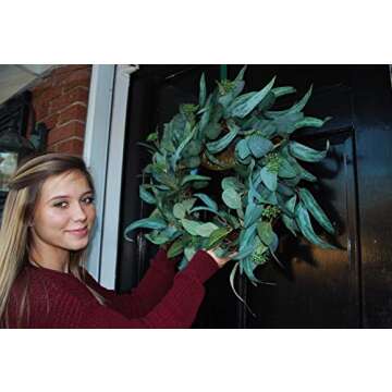 Elvity Silk Natural Eucalyptus Wreath - Farmhouse Home Decor - Soft Green Hue - Fireplace Accent - B...