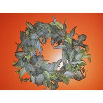 Elvity Silk Natural Eucalyptus Wreath - Farmhouse Home Decor - Soft Green Hue - Fireplace Accent - Bright & Light Wreath - Seasonal Artificial Greenery - Outdoor/Indoor - 18 Inch