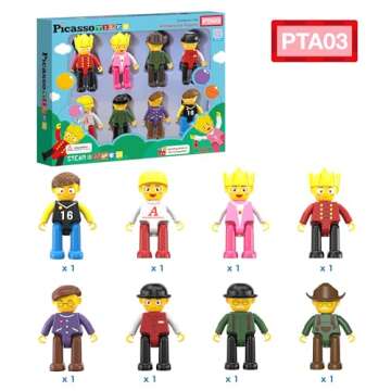 PicassoTiles Magnetic Figures 8 Piece Character Action Figure Toddler Toy Set Magnet Expansion Variety Pack Play People Add-ons STEM Learning Kit Pretend Playset for Construction Building Block PTA03