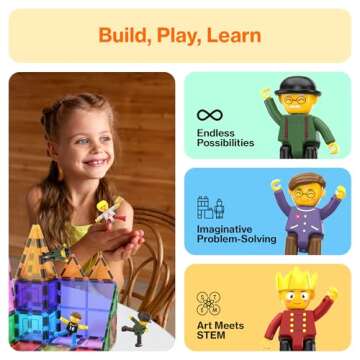 PicassoTiles Magnetic Figures 8 Piece Character Action Figure Toddler Toy Set Magnet Expansion Variety Pack Play People Add-ons STEM Learning Kit Pretend Playset for Construction Building Block PTA03