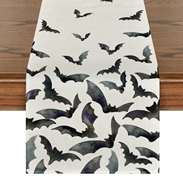 Artoid Mode Silhouette Black Bats Halloween Table Runner - 13x108 Inch Fall Kitchen Dining Table Dec...