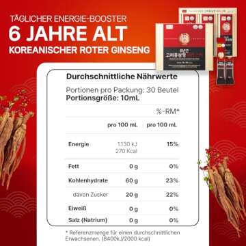 6-Year Korean Red Ginseng Extract 365 | 30 Sticks | Vegan | 7mg Ginsenosides per Stick | Energy, Focus, Fatigue, Immune Support | Supplement for Men & Women