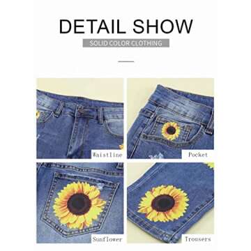 Astylish Women Sunflower Patchwork Destroyed Raw Hem Stretch Loose Boyfriend Ankle Jeans Classic Ripped Hole Denim Pants X-Large