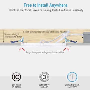 TORCHSTAR 5CCT 6 Inch Slim LED Recessed Lighting with Junction Box, CRI90 Dimmable 12W Ultra-Thin LED Recessed Light, 27003000350040005000K Selectable, 1000LM LED Downlight, ETL & ES, Pack of 6