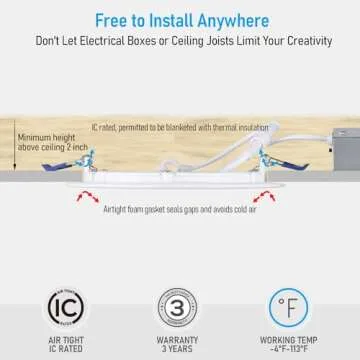 TORCHSTAR 5CCT 6 Inch Slim LED Recessed Lighting with Junction Box, CRI90 Dimmable 12W Ultra-Thin LED Recessed Light, 27003000350040005000K Selectable, 1000LM LED Downlight, ETL & ES, Pack of 6