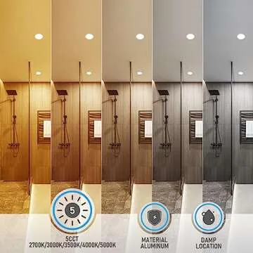 TORCHSTAR 5CCT 6 Inch Slim LED Recessed Lighting with Junction Box, CRI90 Dimmable 12W Ultra-Thin LED Recessed Light, 27003000350040005000K Selectable, 1000LM LED Downlight, ETL & ES, Pack of 6