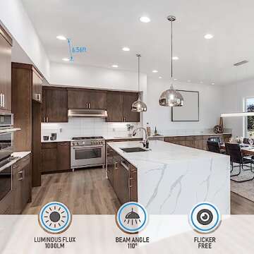 TORCHSTAR 5CCT 6 Inch Slim LED Recessed Lighting with Junction Box, CRI90 Dimmable 12W Ultra-Thin LED Recessed Light, 27003000350040005000K Selectable, 1000LM LED Downlight, ETL & ES, Pack of 6