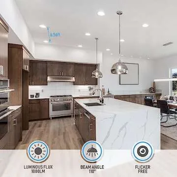 TORCHSTAR 5CCT 6 Inch Slim LED Recessed Lighting with Junction Box, CRI90 Dimmable 12W Ultra-Thin LED Recessed Light, 27003000350040005000K Selectable, 1000LM LED Downlight, ETL & ES, Pack of 6