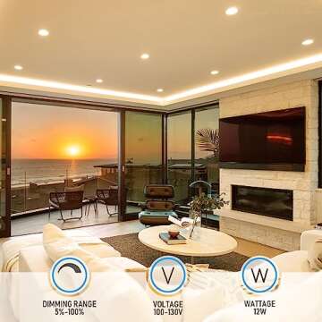 TORCHSTAR 5CCT 6 Inch Slim LED Recessed Lighting with Junction Box, CRI90 Dimmable 12W Ultra-Thin LED Recessed Light, 27003000350040005000K Selectable, 1000LM LED Downlight, ETL & ES, Pack of 6