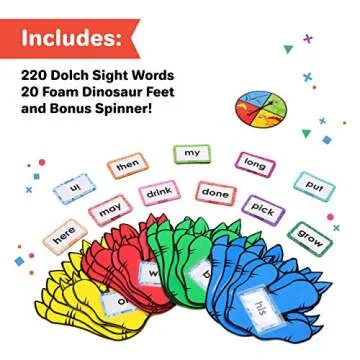 Barnacle Toys Dino Stomp, Dolch Sight Words Flash Cards Kindergarten Learning Games, Learning to Read for Kids Ages 5-7, 1st Grade Learning Materials, Reading Games for Kids Ages 4-8